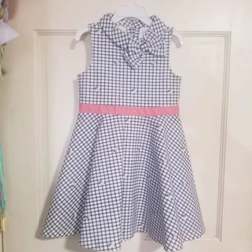 Janie and jack girl checkered floral sleeveless dress with bow size 5 (D10)